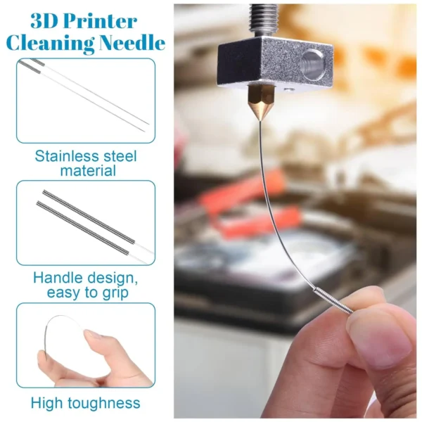 3D Printer Nozzle Cleaning Set, 0.4 mm Stainless Steel 3D Printer Nozzle Cleaning Needles 3D Printer Nozzle Cleaner 3D Printer Accessories