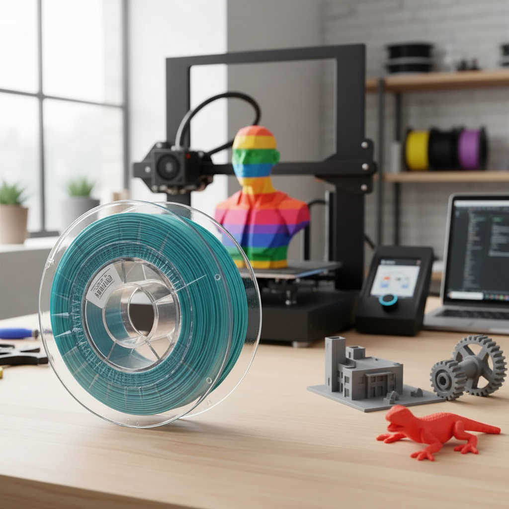 PETG Premium filament - Close-up filter of a highly detailed 3D printed figure made from colorful PLA filament showing sharp edges and smooth surface